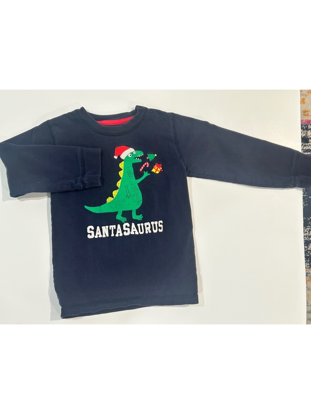 Gymboree 4T Kids Navy Blue Cotton ChristmasL/S with Santasaurus Dinosaur